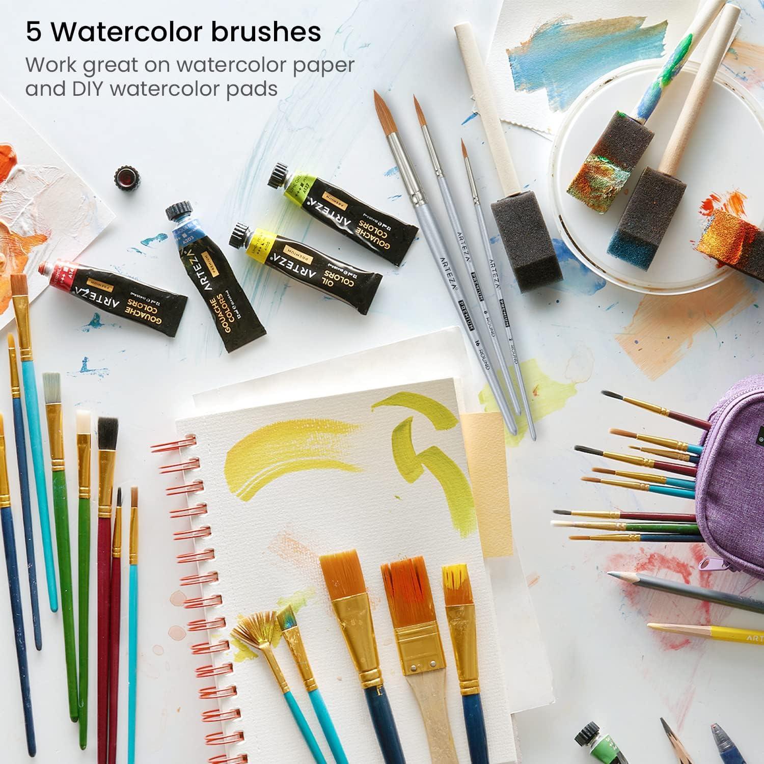imageARTEZA Paint Brush Set 72 Brushes with Foam Flat ampamp Detail Tips Mixed Handles Art Brushes for Watercolor Acrylic on Canvas Paper or WoodWatercolor Brushes Set A