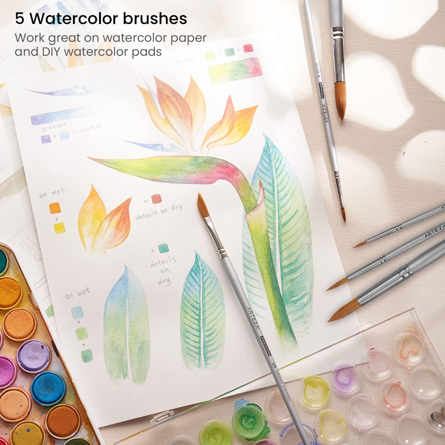 imageARTEZA Paint Brush Set 72 Brushes with Foam Flat ampamp Detail Tips Mixed Handles Art Brushes for Watercolor Acrylic on Canvas Paper or WoodWatercolor Brushes Set B