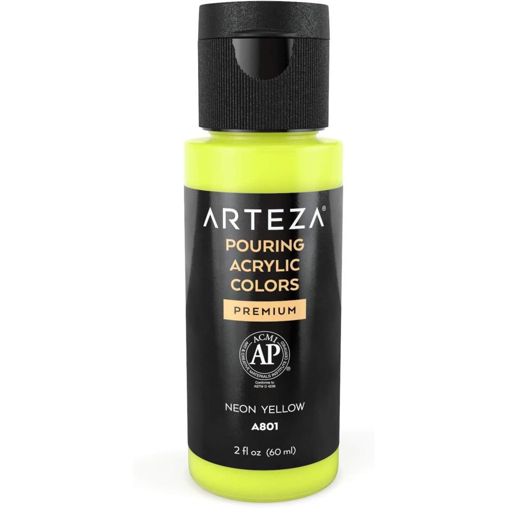 imageARTEZA Acrylic Pouring Paint 8 oz 236 ml A400 Carnation Pink HighFlow Acrylic Paint No Mixing Needed Paint for Pouring on Canvas Glass Paper Wood Tile and StonesNeon Yellow