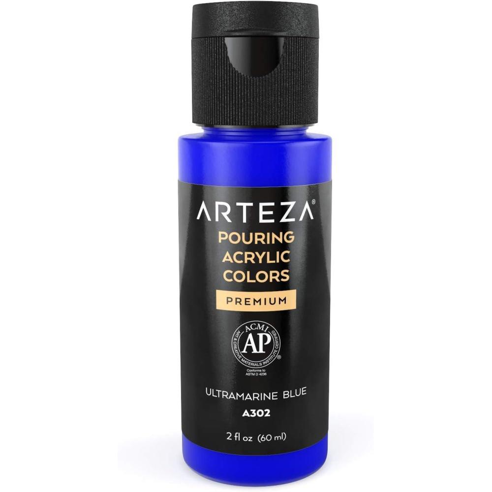 imageARTEZA Acrylic Pouring Paint 8 oz 236 ml A400 Carnation Pink HighFlow Acrylic Paint No Mixing Needed Paint for Pouring on Canvas Glass Paper Wood Tile and StonesUltramarine Blue
