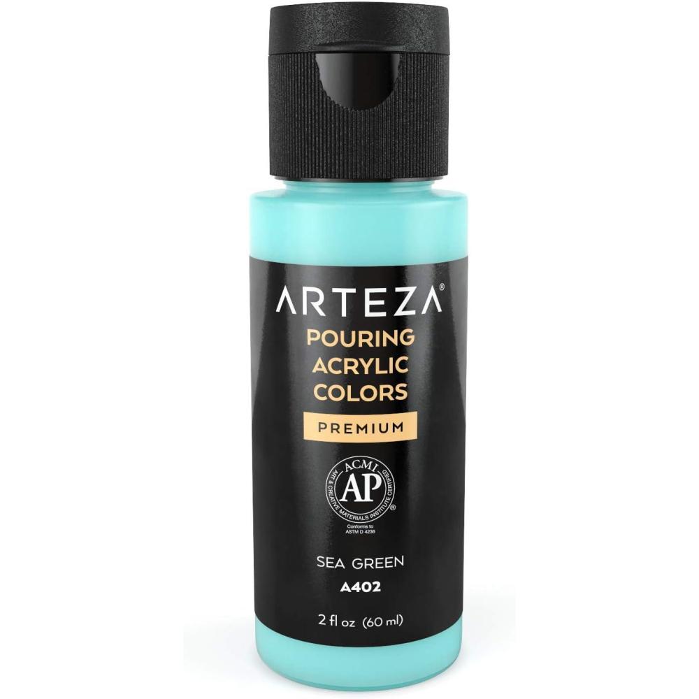 imageARTEZA Acrylic Pouring Paint 8 oz 236 ml A400 Carnation Pink HighFlow Acrylic Paint No Mixing Needed Paint for Pouring on Canvas Glass Paper Wood Tile and StonesSea Green