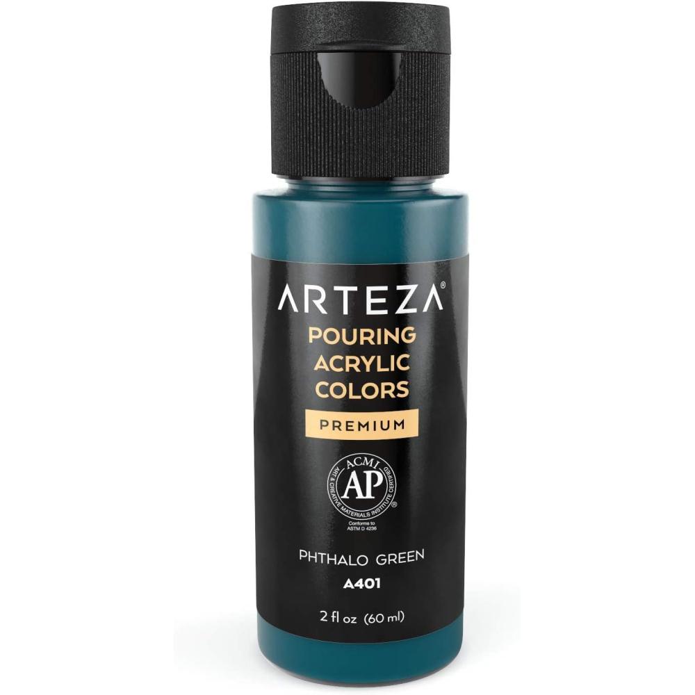 imageARTEZA Acrylic Pouring Paint 8 oz 236 ml A400 Carnation Pink HighFlow Acrylic Paint No Mixing Needed Paint for Pouring on Canvas Glass Paper Wood Tile and StonesPhthalo Green