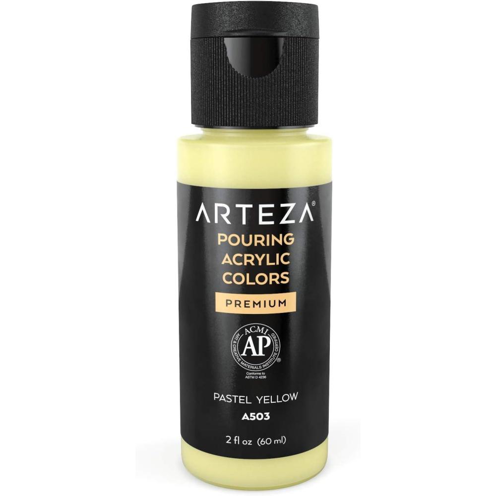 imageARTEZA Acrylic Pouring Paint 8 oz 236 ml A400 Carnation Pink HighFlow Acrylic Paint No Mixing Needed Paint for Pouring on Canvas Glass Paper Wood Tile and StonesPastel Yellow