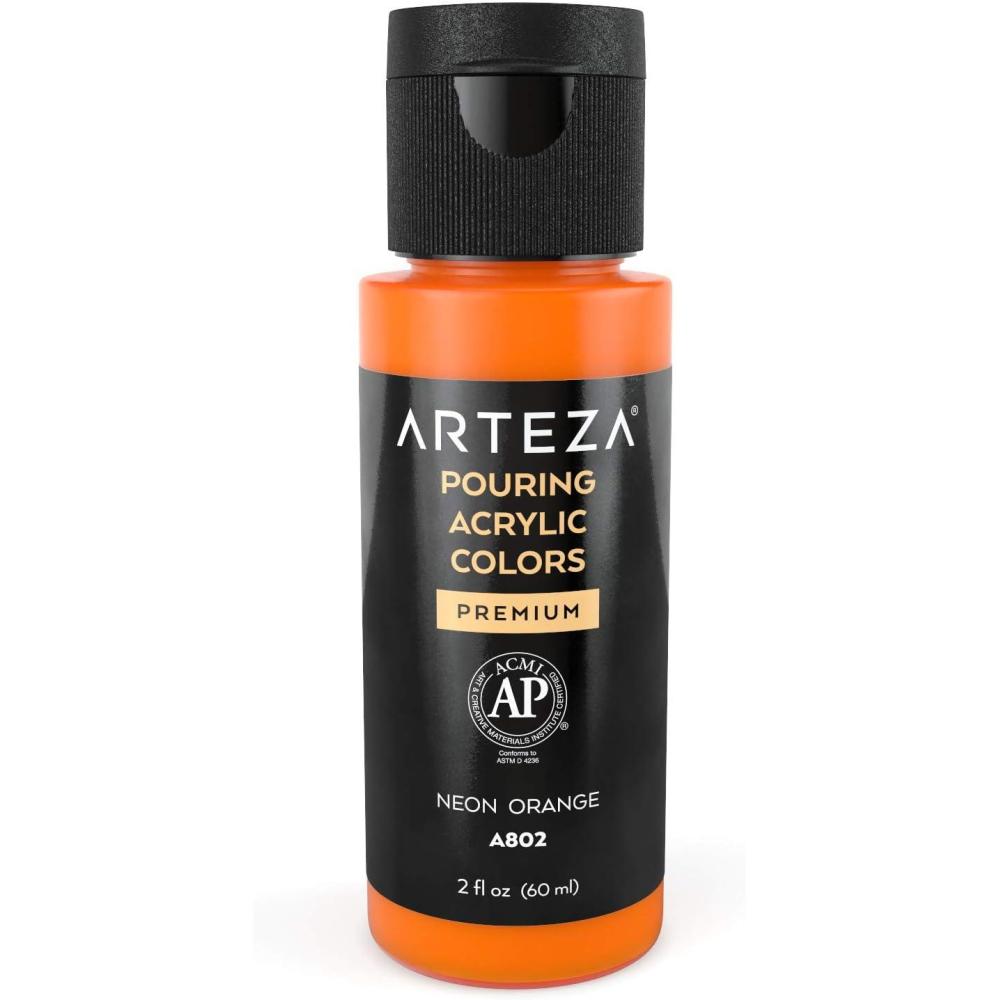 imageARTEZA Acrylic Pouring Paint 8 oz 236 ml A400 Carnation Pink HighFlow Acrylic Paint No Mixing Needed Paint for Pouring on Canvas Glass Paper Wood Tile and StonesNeon Orange