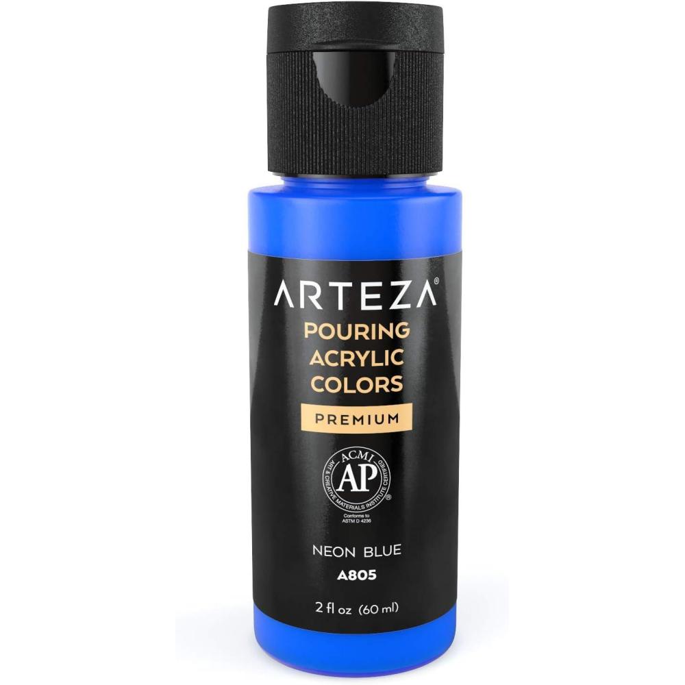 imageARTEZA Acrylic Pouring Paint 8 oz 236 ml A400 Carnation Pink HighFlow Acrylic Paint No Mixing Needed Paint for Pouring on Canvas Glass Paper Wood Tile and StonesNeon Blue