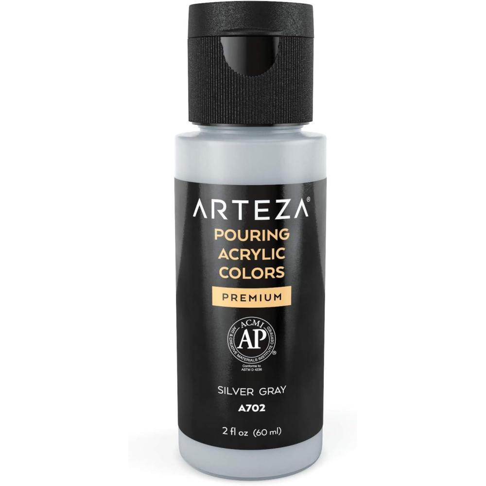 imageARTEZA Acrylic Pouring Paint 8 oz 236 ml A400 Carnation Pink HighFlow Acrylic Paint No Mixing Needed Paint for Pouring on Canvas Glass Paper Wood Tile and StonesSilver Gray
