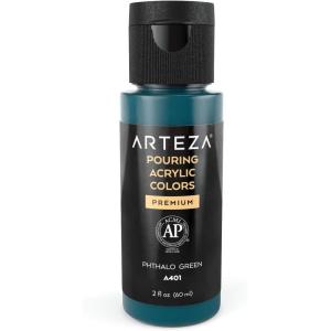ARTEZA Acrylic Pouring Paint, 8 oz (236 ml), A400 Carnation Pink, High-Flow Acrylic Paint, No Mixing Needed, Paint for Pouring on Canvas, Glass, Paper, Wood, Tile, and Stones(Phthalo Green)