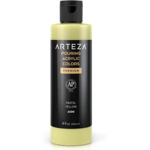 ARTEZA Acrylic Pouring Paint, 8 oz (236 ml), A400 Carnation Pink, High-Flow Acrylic Paint, No Mixing Needed, Paint for Pouring on Canvas, Glass, Paper, Wood, Tile, and Stones(A100 Pastel Yellow)