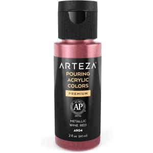 ARTEZA Acrylic Pouring Paint, 8 oz (236 ml), A400 Carnation Pink, High-Flow Acrylic Paint, No Mixing Needed, Paint for Pouring on Canvas, Glass, Paper, Wood, Tile, and Stones(Metallic Wine Red)