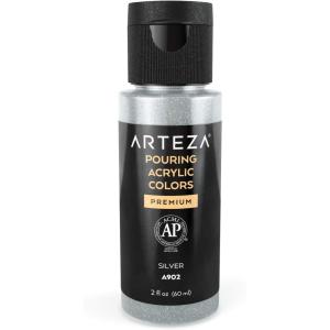 ARTEZA Acrylic Pouring Paint, 8 oz (236 ml), A400 Carnation Pink, High-Flow Acrylic Paint, No Mixing Needed, Paint for Pouring on Canvas, Glass, Paper, Wood, Tile, and Stones(Silver)