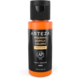 ARTEZA Acrylic Pouring Paint, 8 oz (236 ml), A400 Carnation Pink, High-Flow Acrylic Paint, No Mixing Needed, Paint for Pouring on Canvas, Glass, Paper, Wood, Tile, and Stones(Neon Orange)