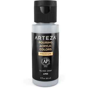 ARTEZA Acrylic Pouring Paint, 8 oz (236 ml), A400 Carnation Pink, High-Flow Acrylic Paint, No Mixing Needed, Paint for Pouring on Canvas, Glass, Paper, Wood, Tile, and Stones(Silver Gray)