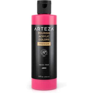 ARTEZA Acrylic Pouring Paint, 8 oz (236 ml), A400 Carnation Pink, High-Flow Acrylic Paint, No Mixing Needed, Paint for Pouring on Canvas, Glass, Paper, Wood, Tile, and Stones(A802 Neon Pink)