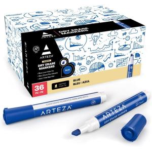 ARTEZA Dry Erase Markers Bulk Pack of 52, 12 Assorted Colors, Low-Odor Ink Whiteboard Pens with Chisel Tip, Office Supplies for Classroom, Home & Teachers(Blue)