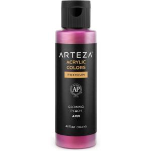 ARTEZA Iridescent Acrylic Paint, Zesty Orange, 118 ml Bottle, Heavy Body Acrylic Paint, Professional Art Supplies for Acrylic Painting(A701 Glowing Peach)
