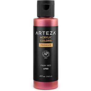 ARTEZA Iridescent Acrylic Paint, Zesty Orange, 118 ml Bottle, Heavy Body Acrylic Paint, Professional Art Supplies for Acrylic Painting(A703 Fiery Red)