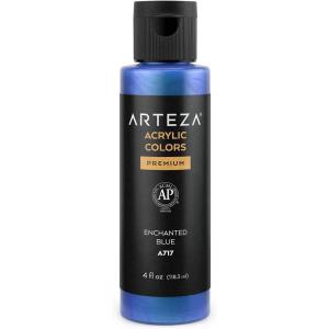 ARTEZA Iridescent Acrylic Paint, Zesty Orange, 118 ml Bottle, Heavy Body Acrylic Paint, Professional Art Supplies for Acrylic Painting(Enchanted Blue)