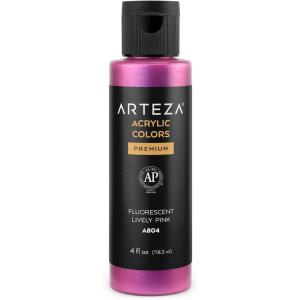ARTEZA Iridescent Acrylic Paint, Zesty Orange, 118 ml Bottle, Heavy Body Acrylic Paint, Professional Art Supplies for Acrylic Painting(Fluorescent Lively Pink)
