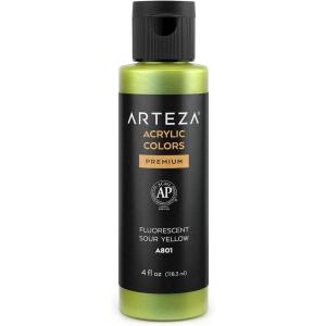ARTEZA Iridescent Acrylic Paint, Zesty Orange, 118 ml Bottle, Heavy Body Acrylic Paint, Professional Art Supplies for Acrylic Painting(Fluorescent Sour Yellow)