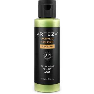 ARTEZA Iridescent Acrylic Paint, Zesty Orange, 118 ml Bottle, Heavy Body Acrylic Paint, Professional Art Supplies for Acrylic Painting(Refreshing Yellow)