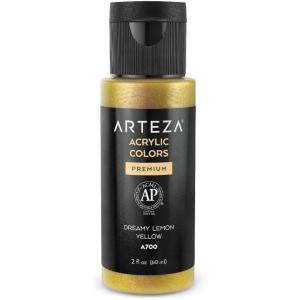 ARTEZA Iridescent Acrylic Paint, Zesty Orange, 118 ml Bottle, Heavy Body Acrylic Paint, Professional Art Supplies for Acrylic Painting(Y8 Dreamy Lemon Yellow)