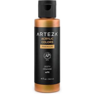 ARTEZA Iridescent Acrylic Paint, Zesty Orange, 118 ml Bottle, Heavy Body Acrylic Paint, Professional Art Supplies for Acrylic Painting(Zesty Orange)