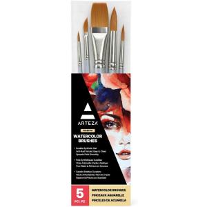 ARTEZA Paint Brush Set, 72 Brushes with Foam, Flat & Detail Tips, Mixed Handles, Art Brushes for Watercolor, Acrylic on Canvas, Paper or Wood(Watercolor Brushes Set B)