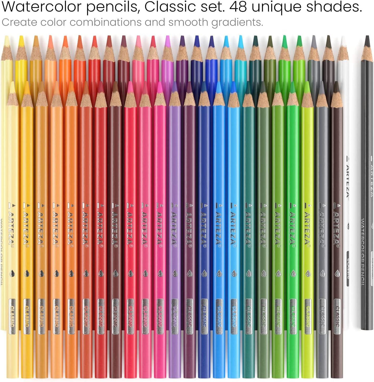 imageArteza Watercolor Colored Pencils For Adult Coloring Set of 49 Presharpened TriangularShaped Drawing Pencils for Teens and Adults Art Supplies for Sketching and Painting