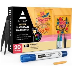 ARTEZA Glass Board Markers, Pack of 18, 10 Classic and 8 Neon Colors for Whiteboards and Windows, Erasable Dry Erase Markers, Office, School Supplies(Multicolor)