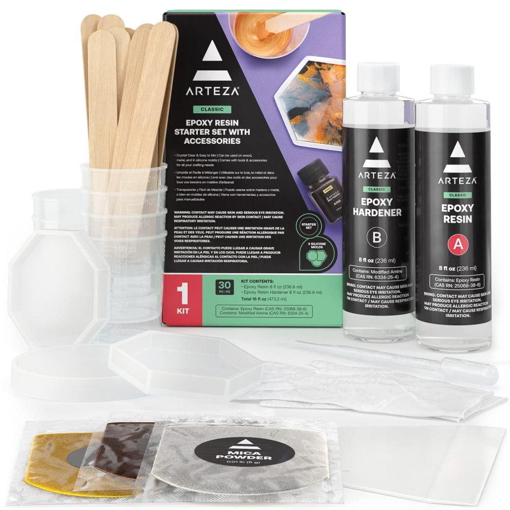 imageArteza Epoxy Resin Kit 24Piece Refill Set Engaging Craft Supplies ampamp Materials Resin Accessories Includes 2 x 8oz Bottles and Hardener Gloves Dropping Pipette Mixing Cups and Wood Sticks30Piece Set Pack 1