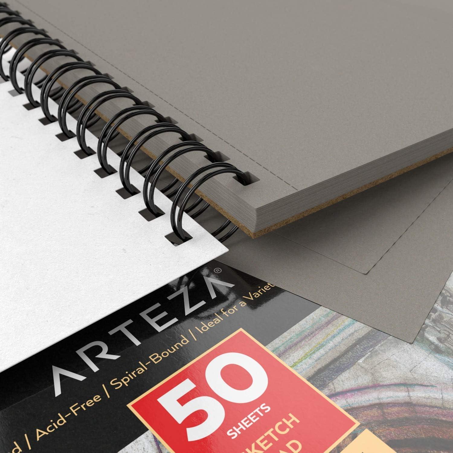 imageARTEZA Spiral Sketch Book 55x85 Gray Art Paper Drawing Pad 3 Pack 50 Sheets Sketch Pads for Drawing