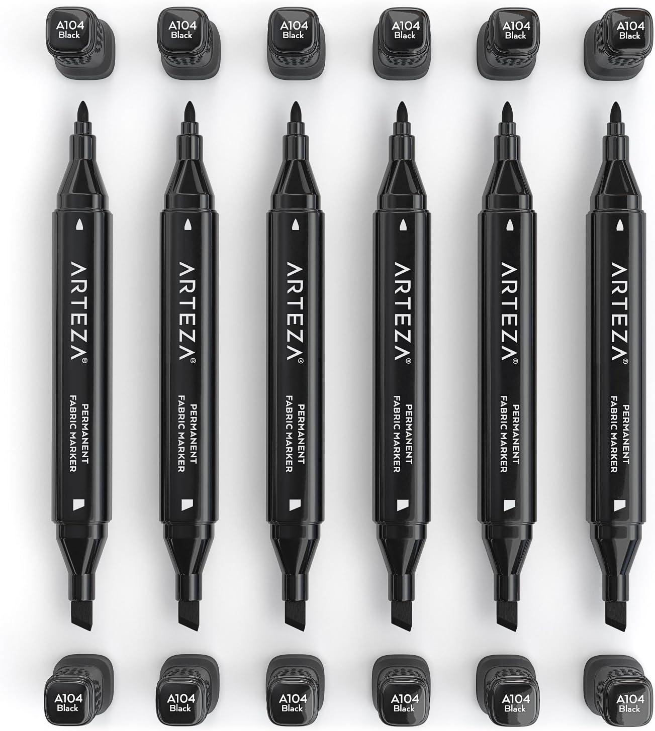 imageARTEZA Black Fabric Markers Set of 6 Permanent Textile Markers DualTip Pens for Coloring TShirts Jeans Jackets Backpacks
