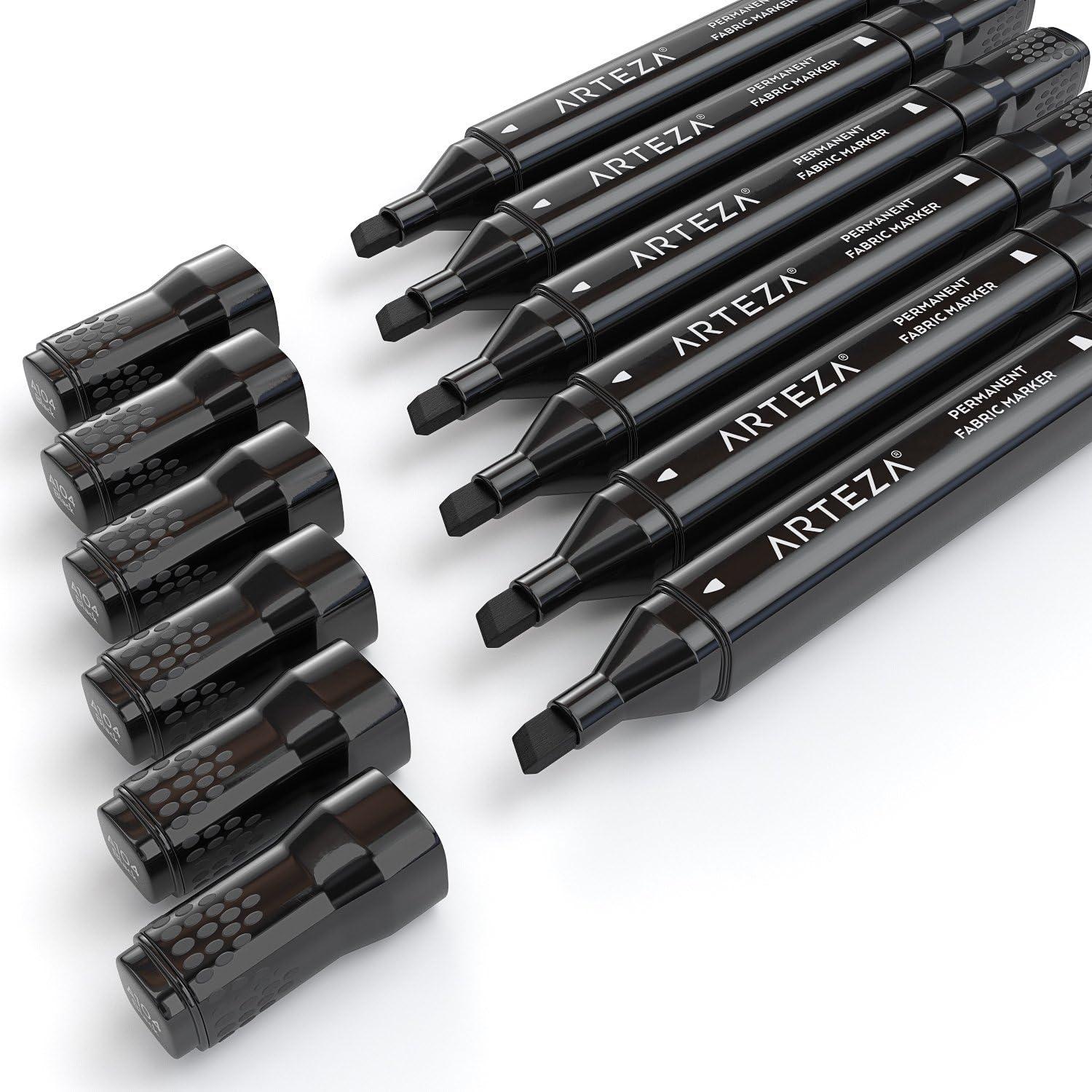 imageARTEZA Black Fabric Markers Set of 6 Permanent Textile Markers DualTip Pens for Coloring TShirts Jeans Jackets Backpacks