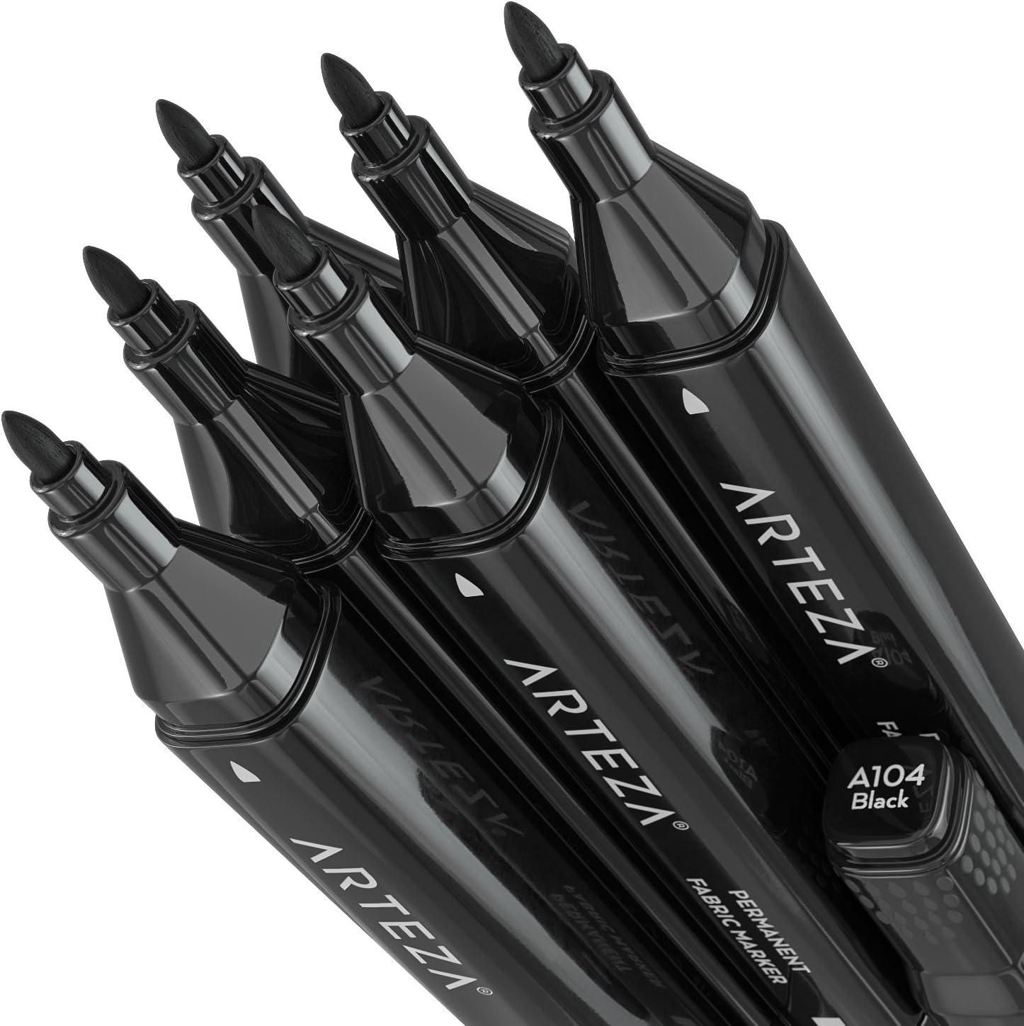 imageARTEZA Black Fabric Markers Set of 6 Permanent Textile Markers DualTip Pens for Coloring TShirts Jeans Jackets Backpacks