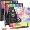 ARTEZA Metallic Markers, 16 Real Brush Pens, Blendable Watercolor Pens with Liquid Ink, Paint Marker Set for Artists(Glitter)