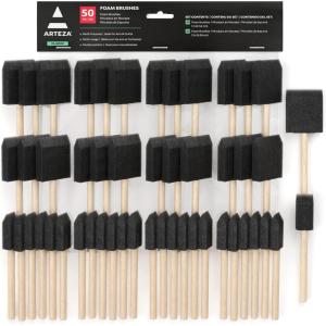 ARTEZA Foam Paint Brushes, Set of 50, Includes 25 x 1 Inch & 25 x 2 Inch Sponge Brushes