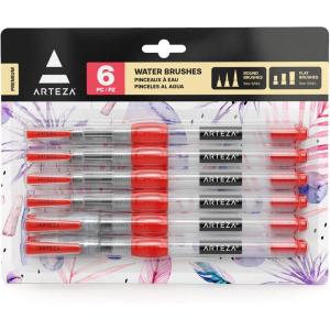 ARTEZA Water Brush Pen, 6-Piece Set, Fine, Medium & Broad Tips, Refillable Self-Moistening Brushes for Painting & Lettering(1 Count (Pack of 6))