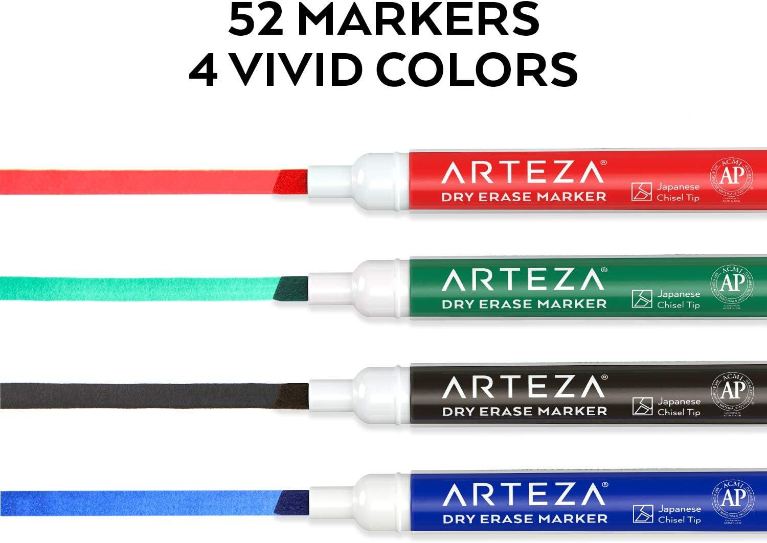 imageARTEZA Dry Erase Markers 52Pack Chisel Tip 4 Assorted Colors LowOdor Ink for Whiteboards Classroom Office or Home Use1 Count Pack of 52