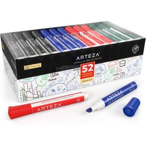 ARTEZA Dry Erase Markers, 52-Pack, Chisel Tip, 4 Assorted Colors, Low-Odor Ink for Whiteboards, Classroom, Office, or Home Use(1 Count (Pack of 52))