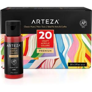 Arteza Craft Acrylic Paint, Set of 20 Classic Colors, 2.02-oz 60 ml Bottles, Water-Based Acrylic Craft Paint for Art & DIY Projects on Glass, Wood, Ceramics, Fabrics, Paper & Canvas