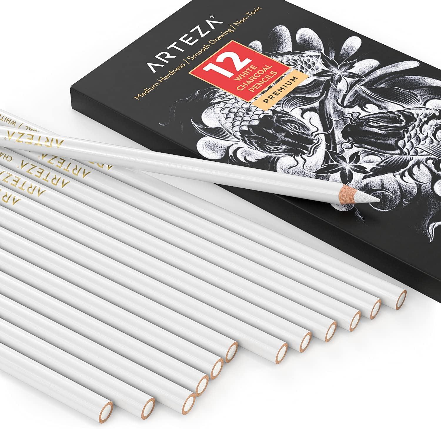 imageARTEZA Sketch Book 1 Pack 100 Sheets Each and Arteza White Charcoal Pencils Pack of 12 Smooth MediumHard Sketching Crayons Art Supplies for Drawing and Highlighting