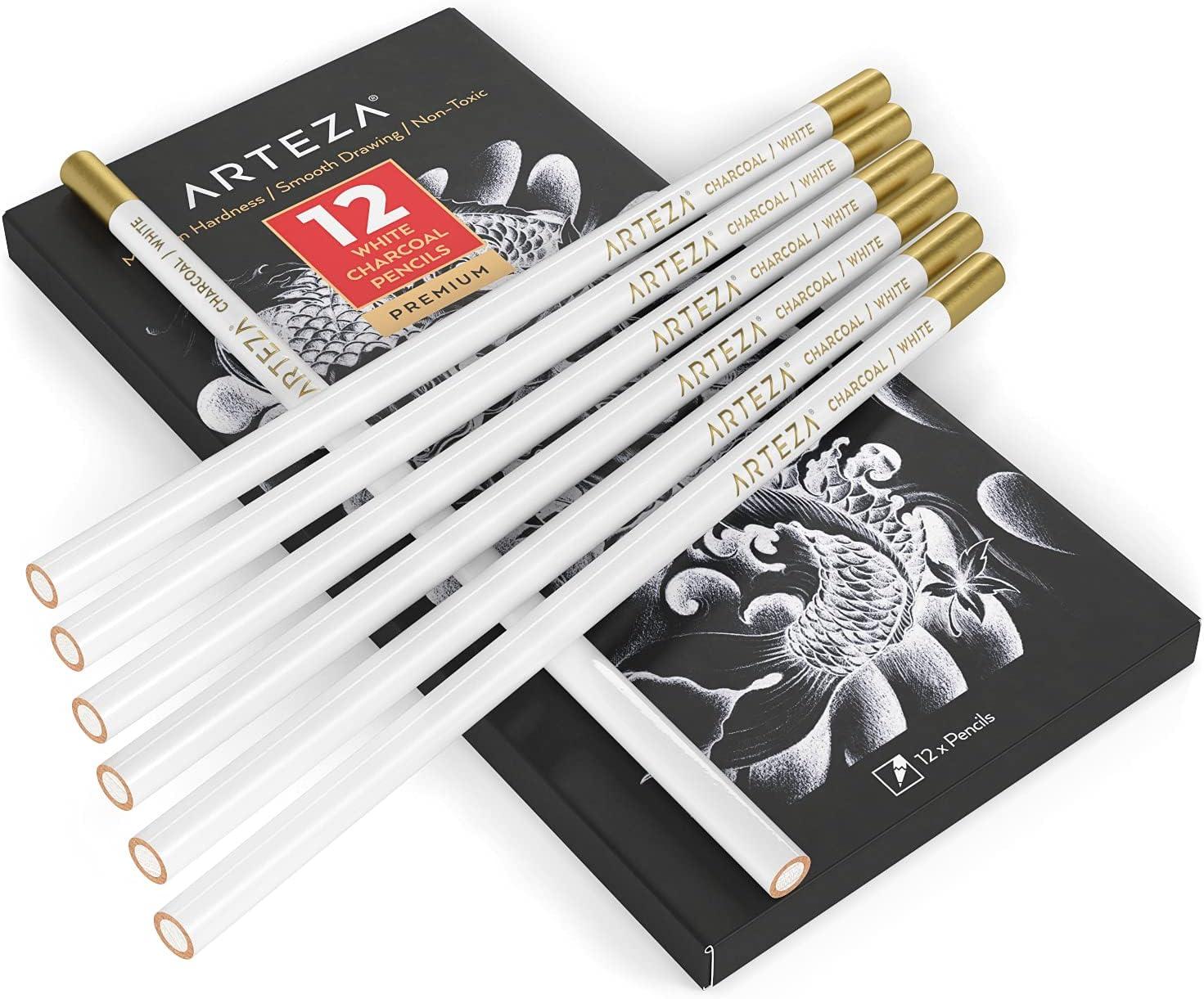 imageARTEZA Sketch Book 1 Pack 100 Sheets Each and Arteza White Charcoal Pencils Pack of 12 Smooth MediumHard Sketching Crayons Art Supplies for Drawing and Highlighting