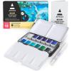 ARTEZA Watercolor Paint Set, 12 Earth Tones Half Pans, Watercolor Set with Brush, Semi Moist Water Colors(Ocean Tones)
