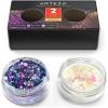 Arteza Chunky Glitter, Set of 2 Colors, White and Purple Holographic Glitter Shapes in 5-g Jars