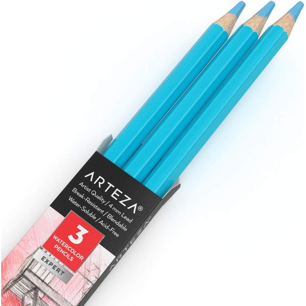 imageArteza Professional Watercolor Pencils Pack of 3 A212 Passion Fruit Red WaterSoluble Pencils for Coloring Blending Layering ampamp Watercolor TechniquesA503 Robin Egg Blue