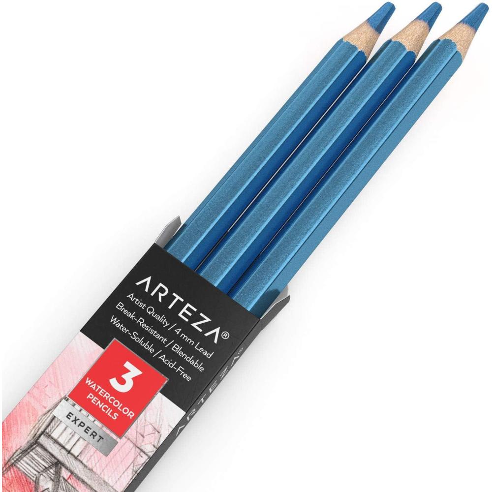 imageArteza Professional Watercolor Pencils Pack of 3 A212 Passion Fruit Red WaterSoluble Pencils for Coloring Blending Layering ampamp Watercolor TechniquesA704 Dreamy Blue