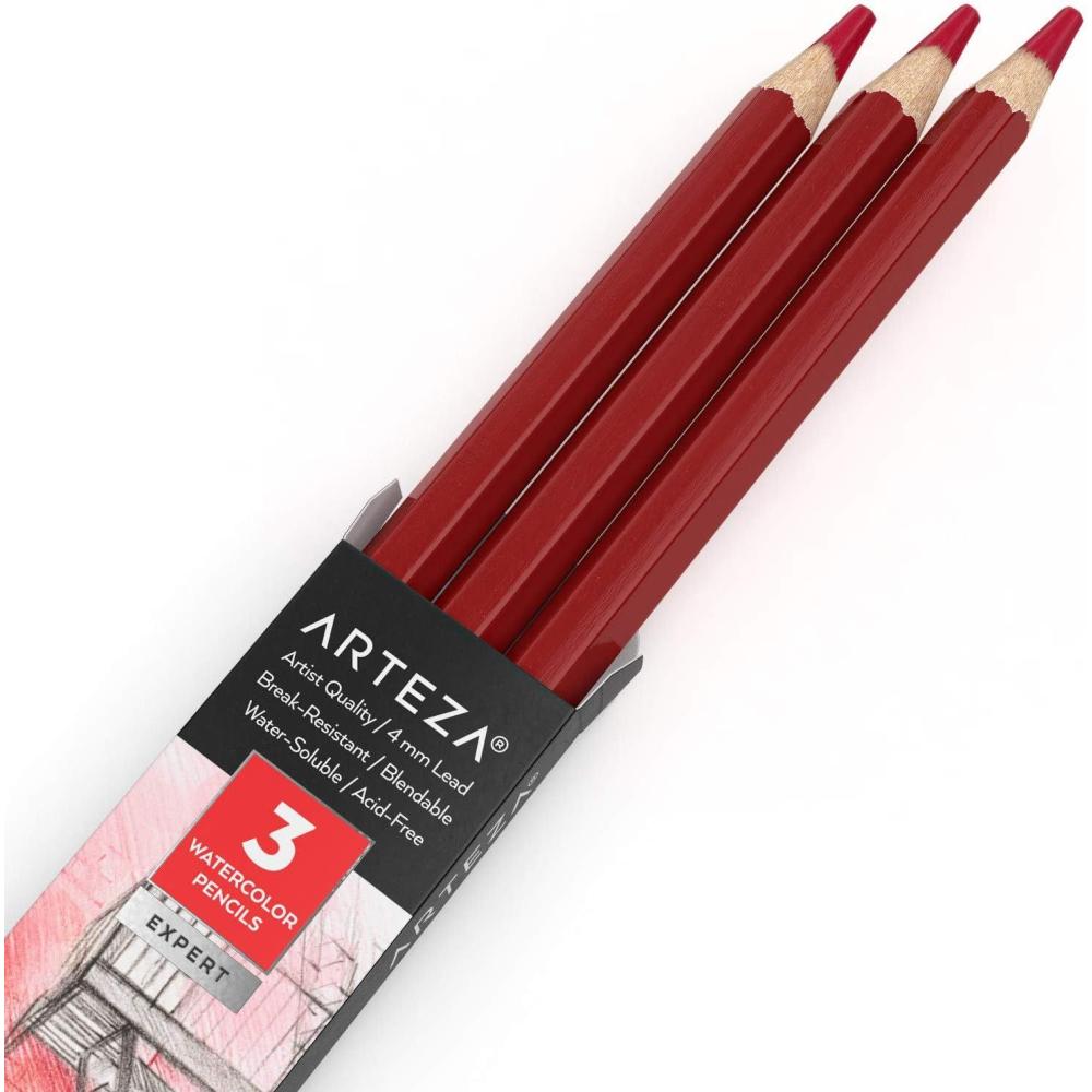 imageArteza Professional Watercolor Pencils Pack of 3 A212 Passion Fruit Red WaterSoluble Pencils for Coloring Blending Layering ampamp Watercolor TechniquesA210 Magenta