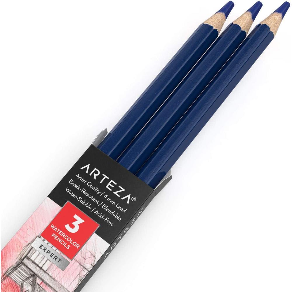 imageArteza Professional Watercolor Pencils Pack of 3 A212 Passion Fruit Red WaterSoluble Pencils for Coloring Blending Layering ampamp Watercolor TechniquesA509 Egyptian Blue