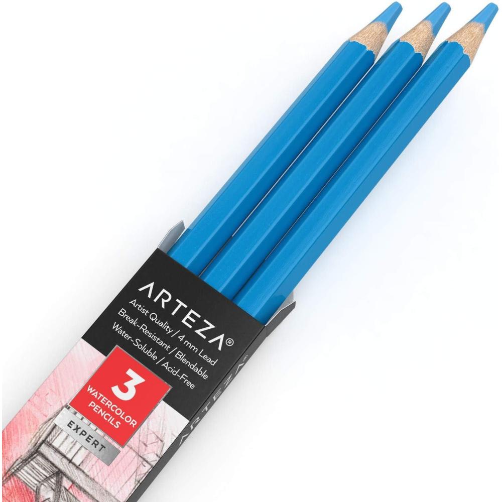 imageArteza Professional Watercolor Pencils Pack of 3 A212 Passion Fruit Red WaterSoluble Pencils for Coloring Blending Layering ampamp Watercolor TechniquesA508 Sea Blue