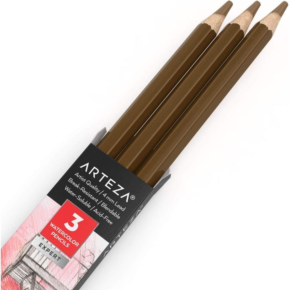 imageArteza Professional Watercolor Pencils Pack of 3 A212 Passion Fruit Red WaterSoluble Pencils for Coloring Blending Layering ampamp Watercolor TechniquesA301 Raw Sienna